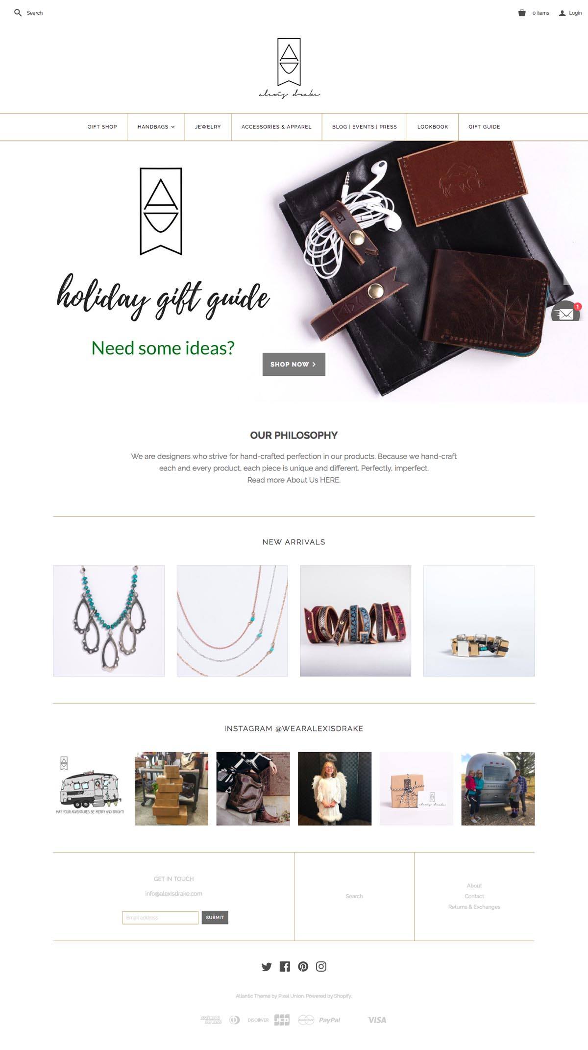 eCommerce website: Alexis Drake