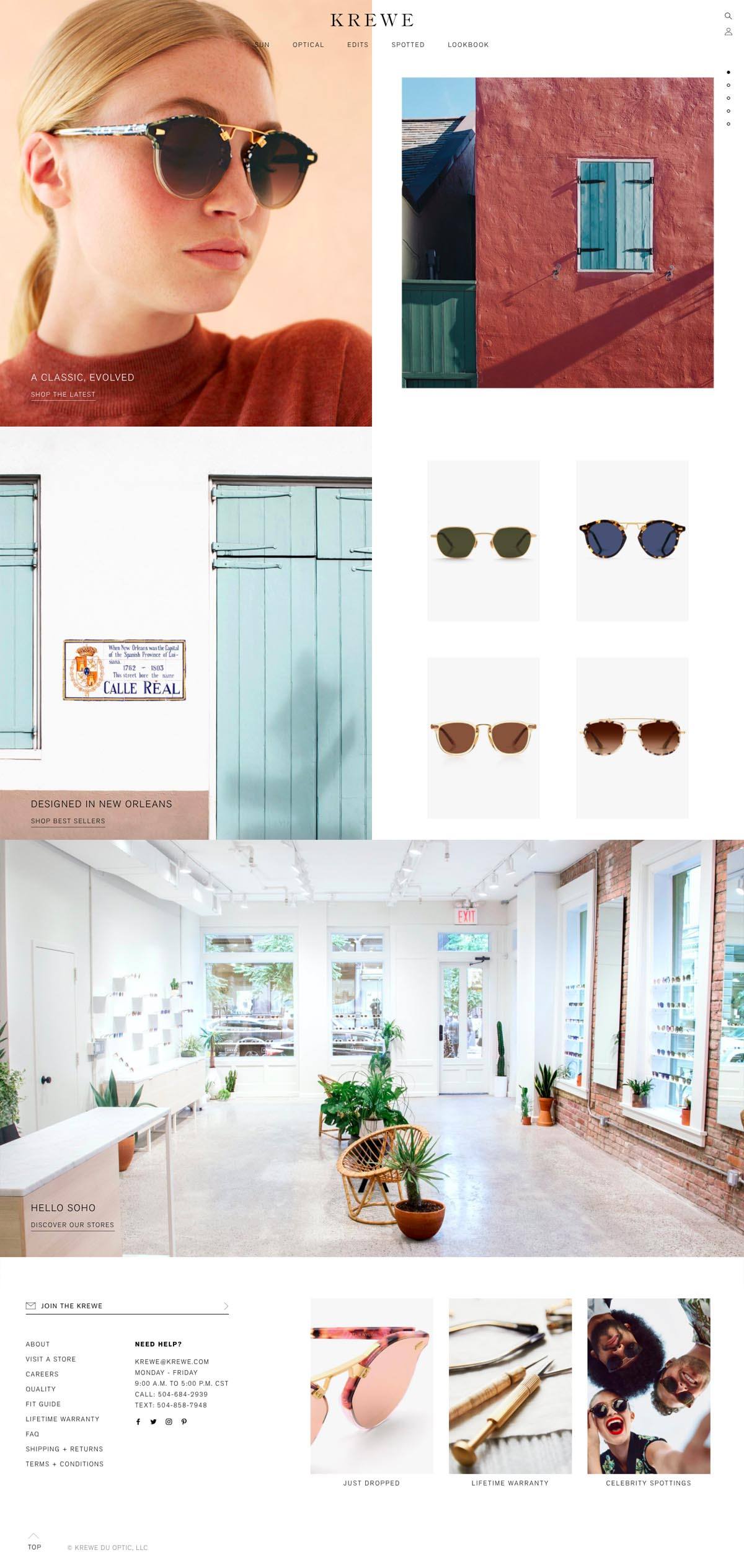 eCommerce website: Krewe Sunglasses