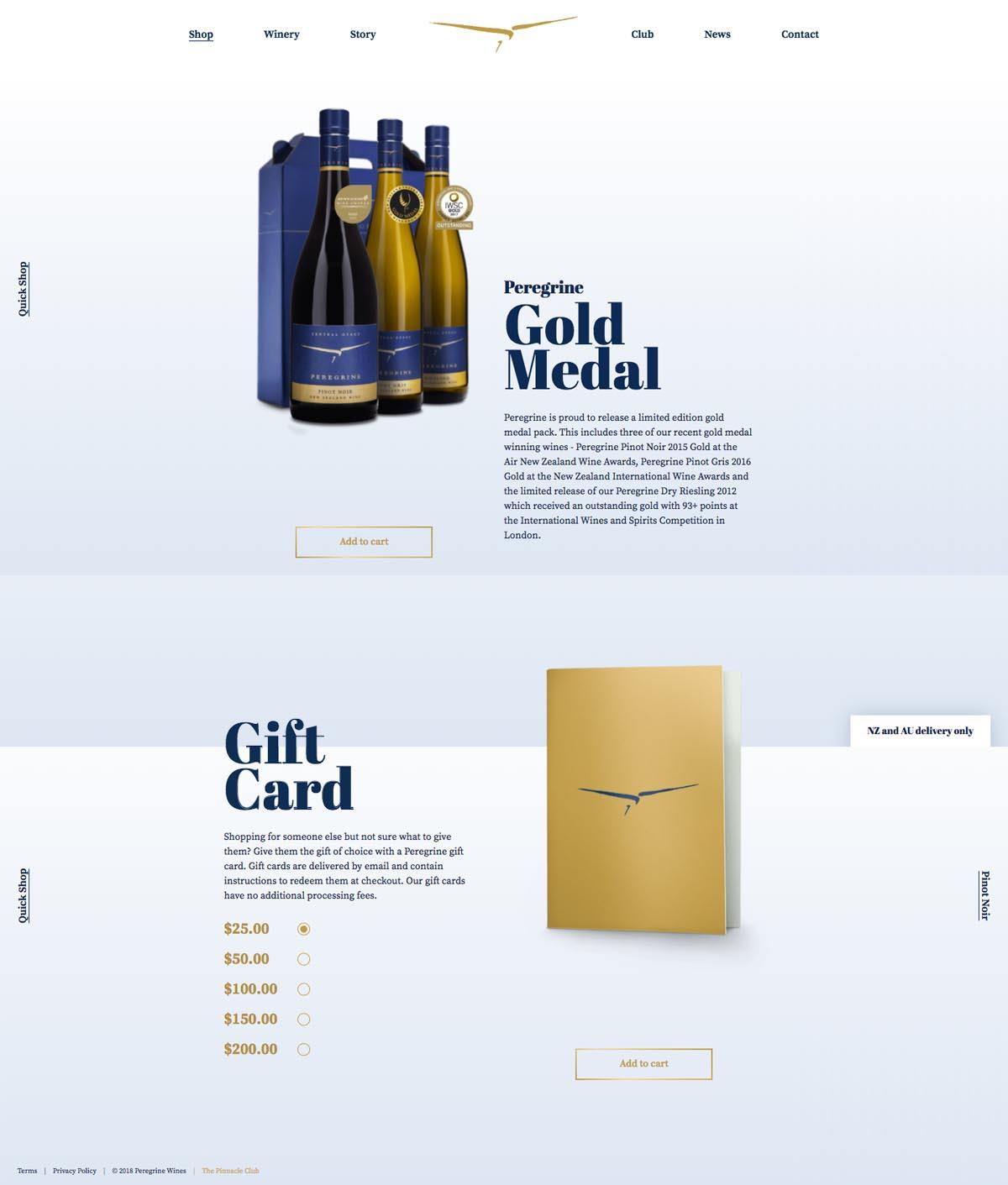 eCommerce website: Peregrine Wines