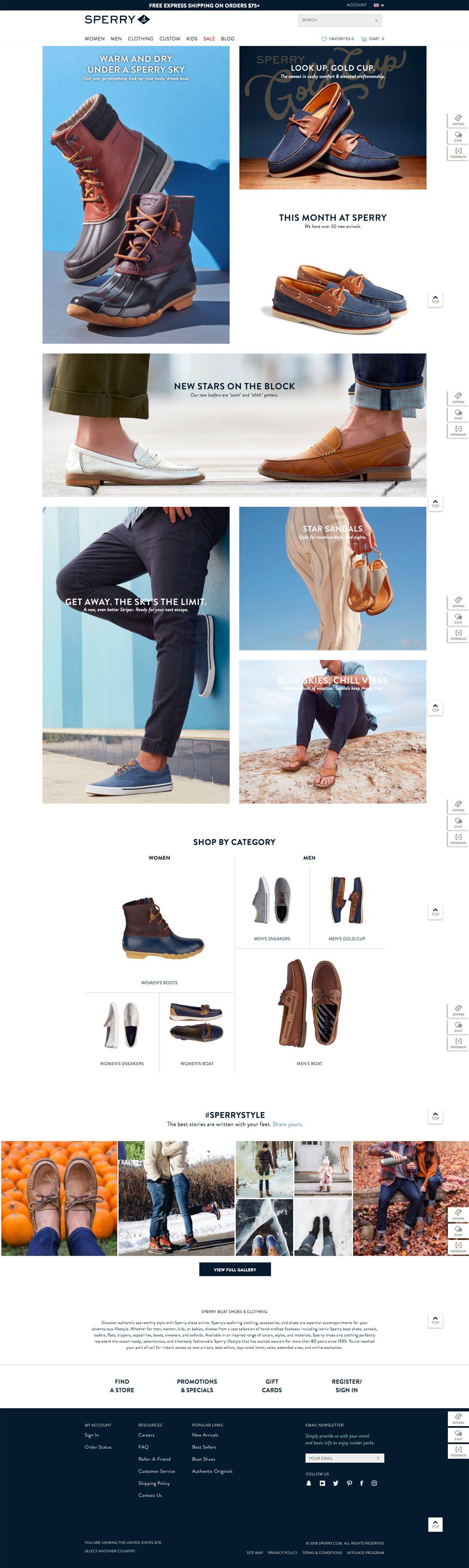 eCommerce website: Sperry