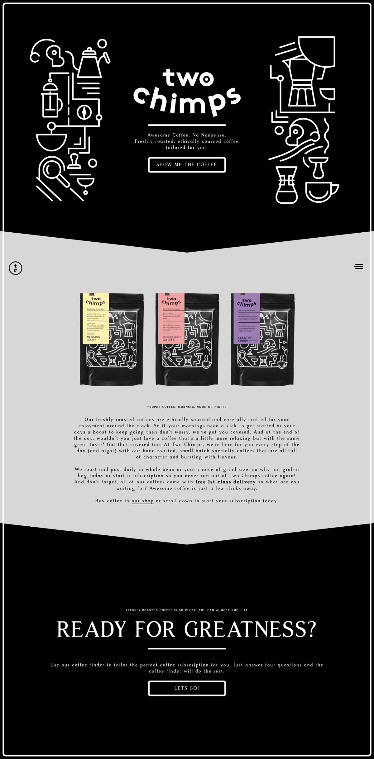 eCommerce website: Two Chimps Coffee