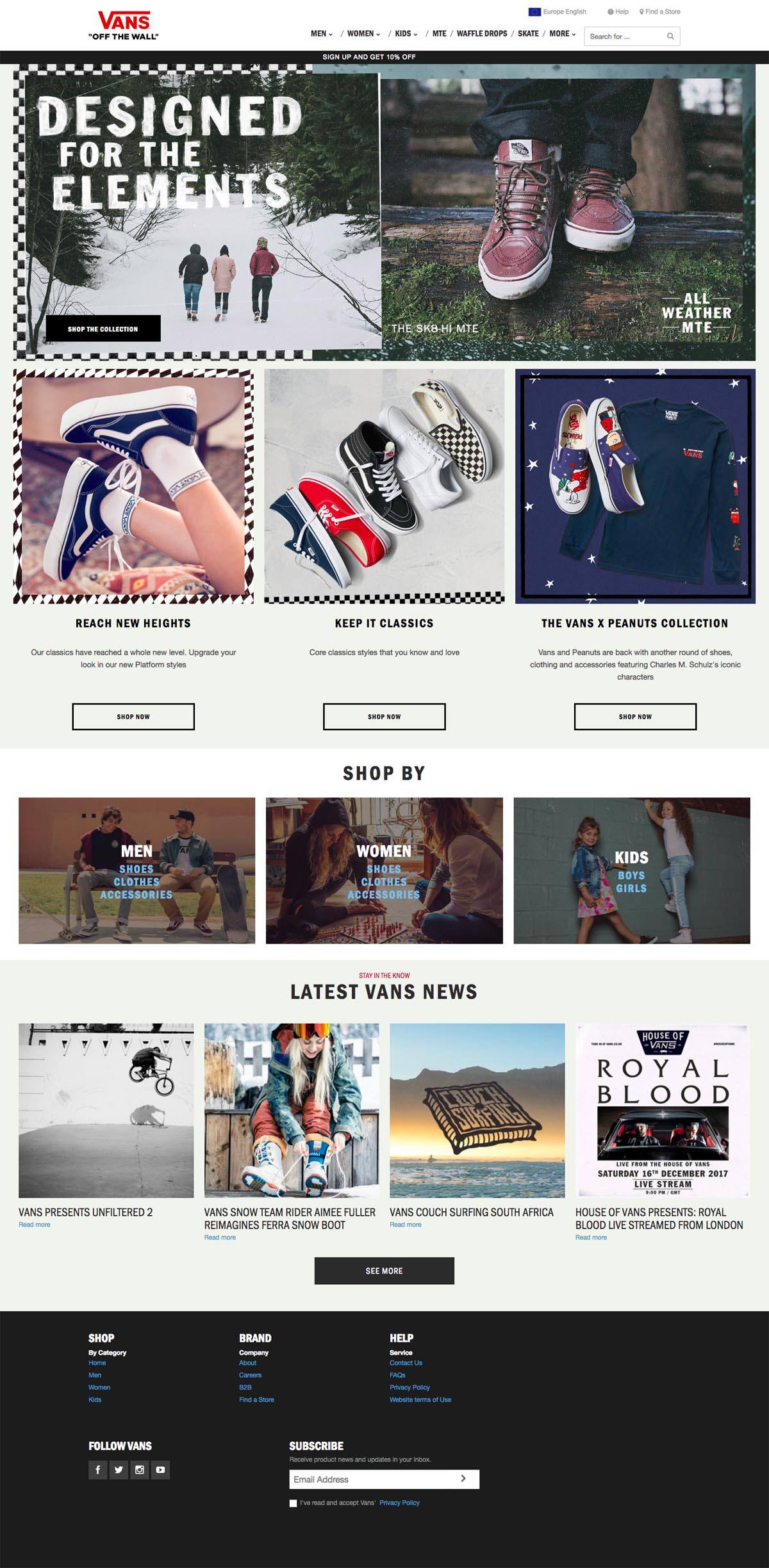 eCommerce website: VANS