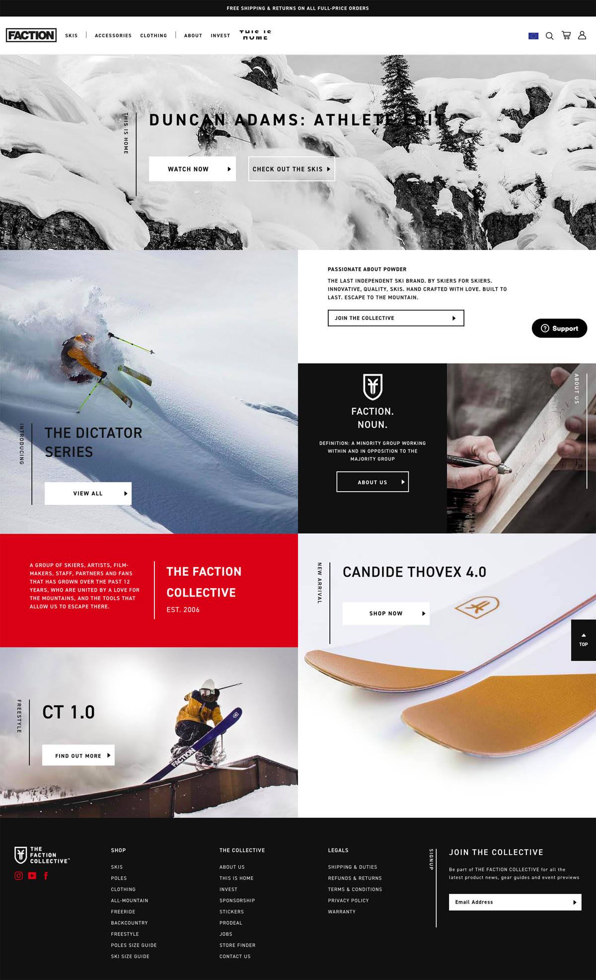 eCommerce website: Faction Skis