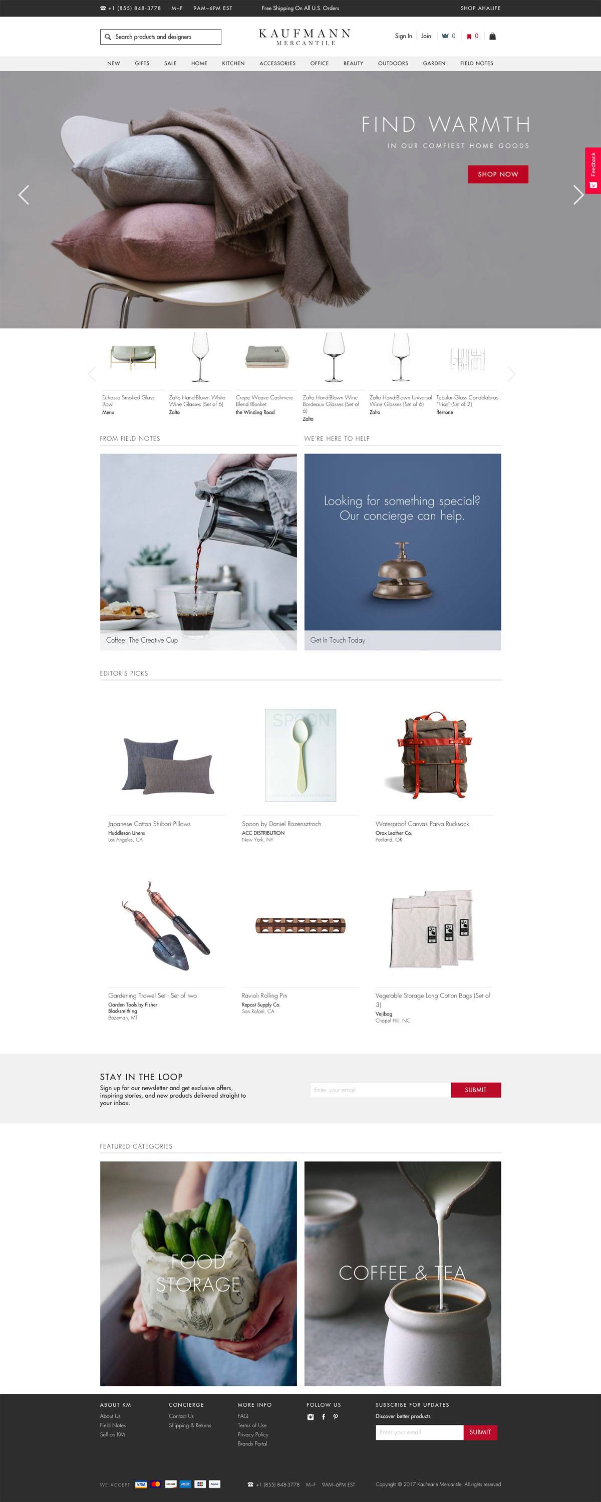 eCommerce website: Kaufmann Mercantile