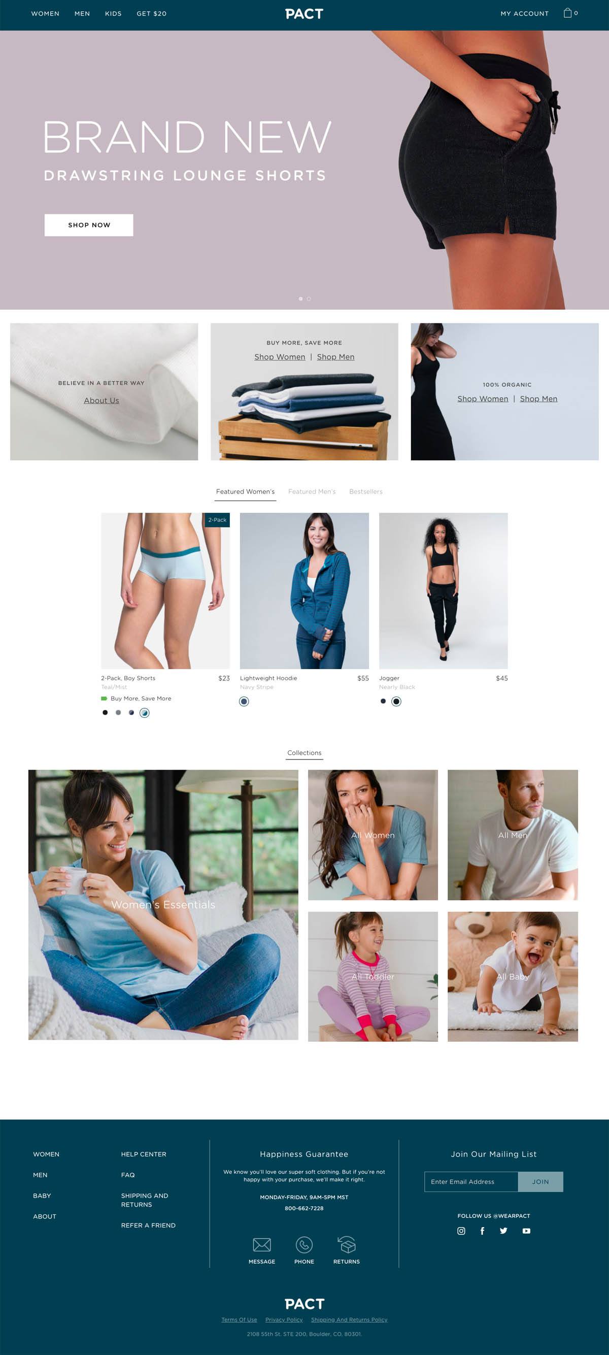 eCommerce website: PACT Organic