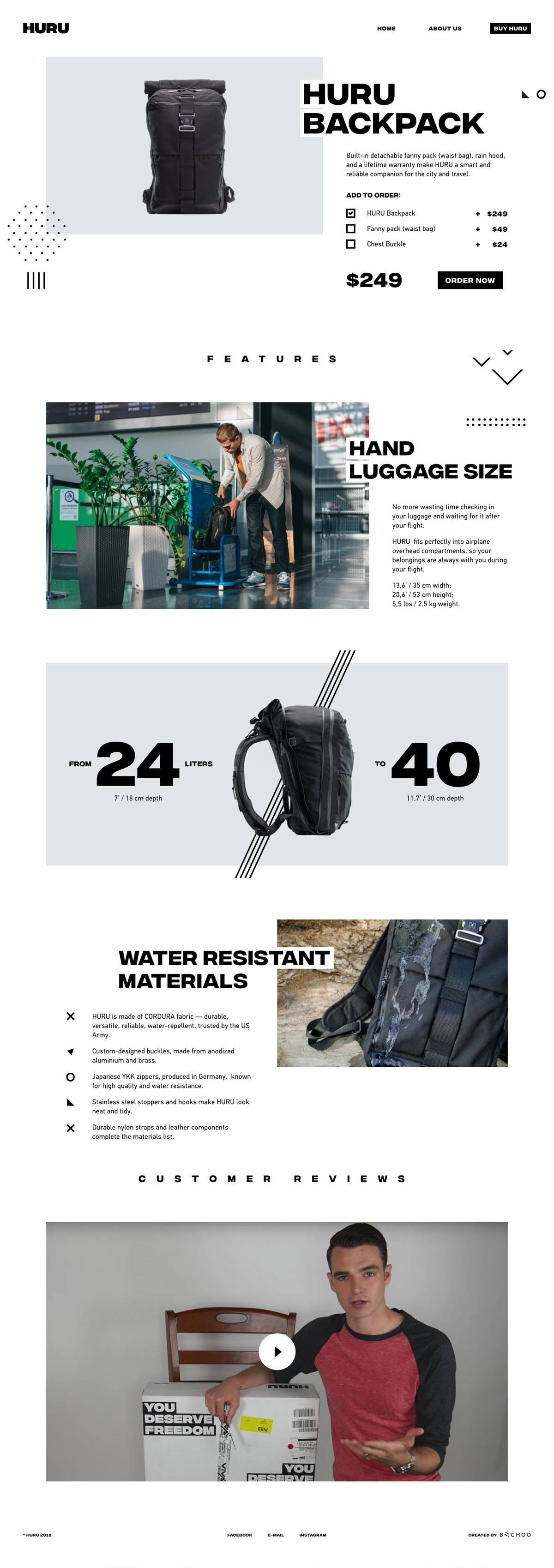 eCommerce website: Huru Backpack