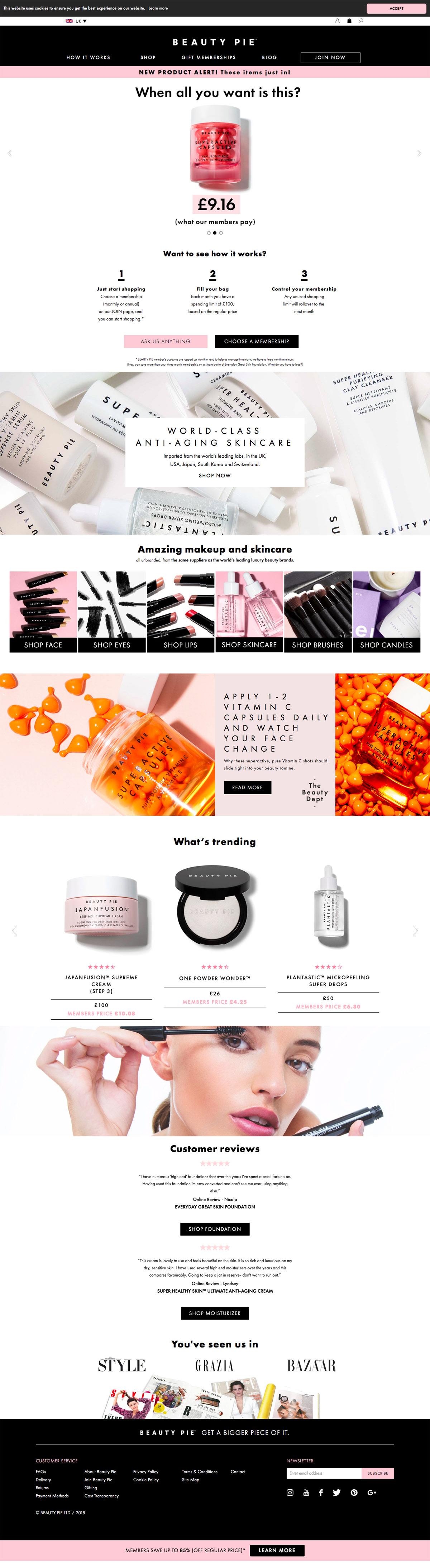 eCommerce website: Beauty Pie