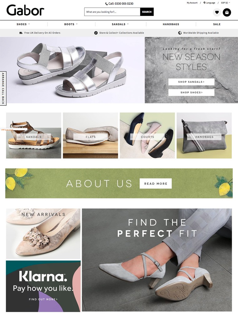 eCommerce website: Gabor Shoes