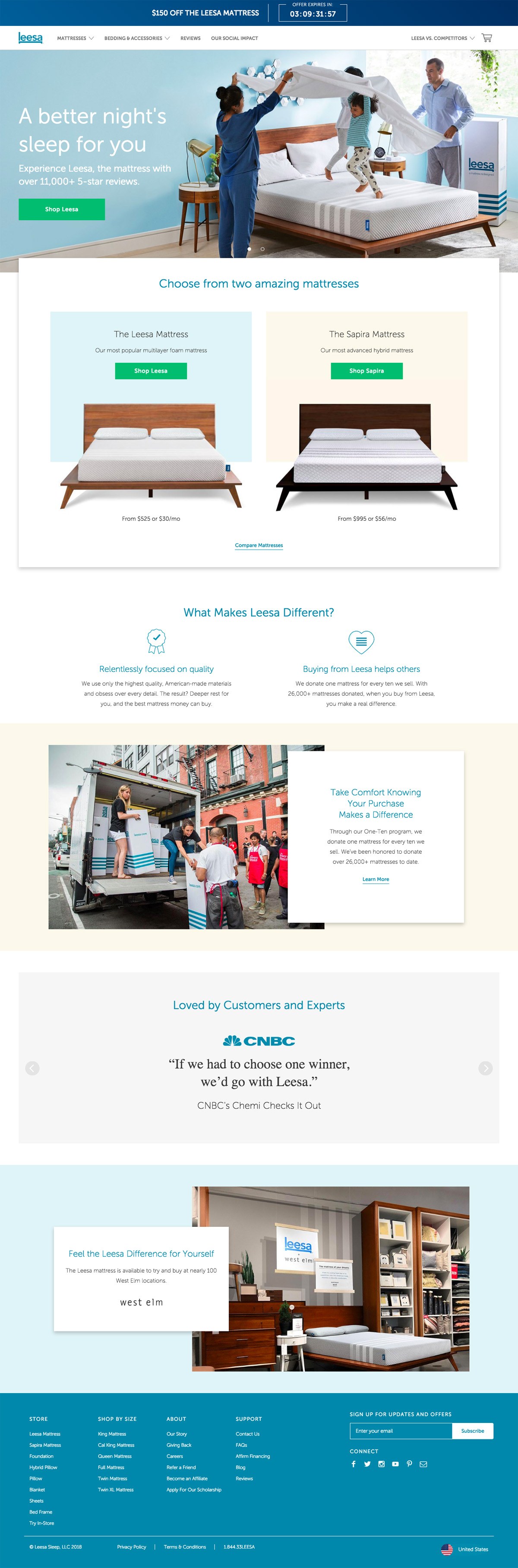 eCommerce website: Leesa