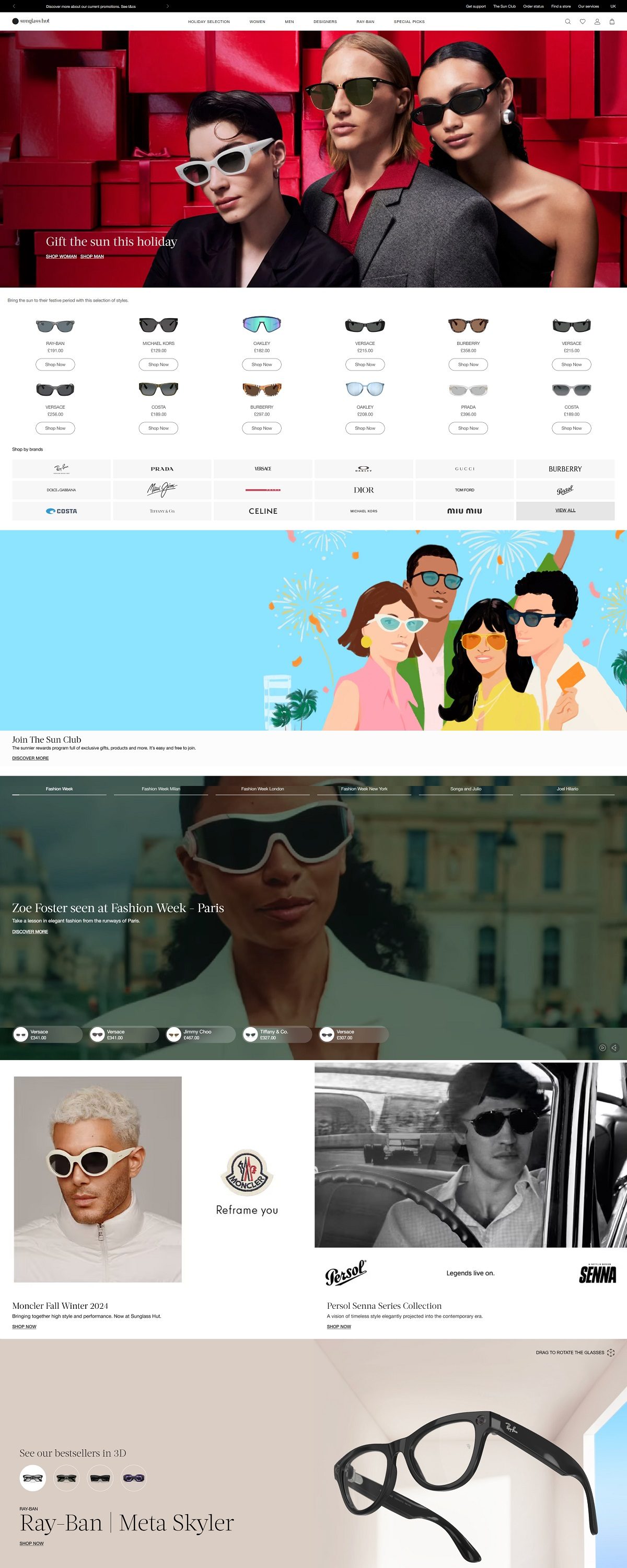 eCommerce website: Sunglass Hut