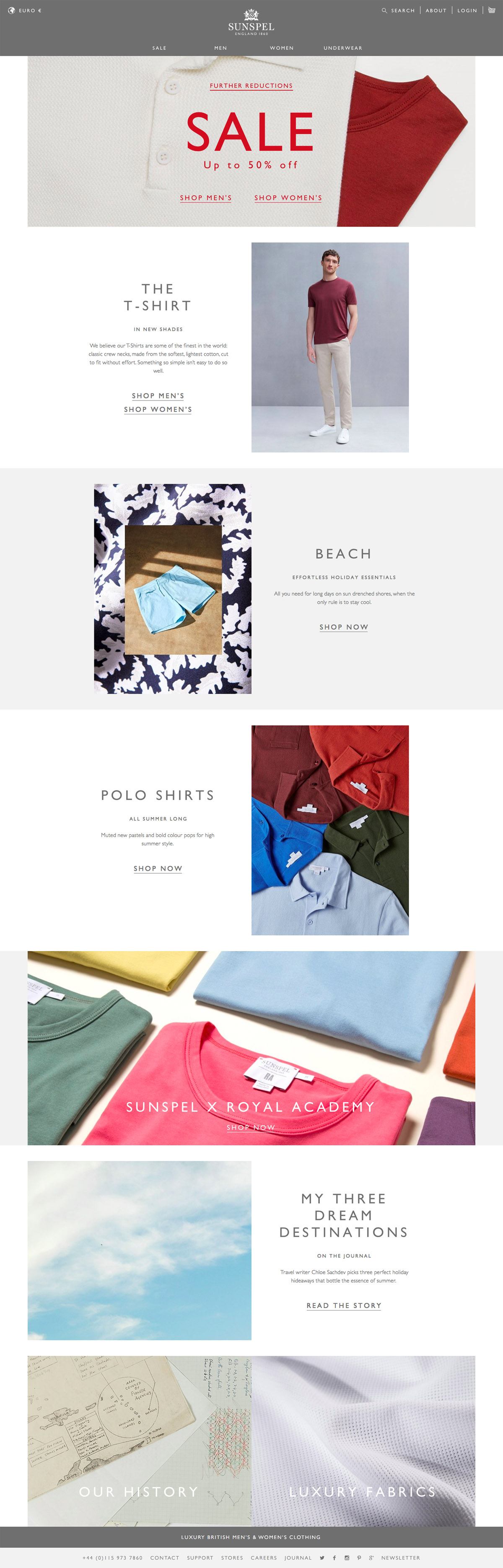 eCommerce website: Sunspel