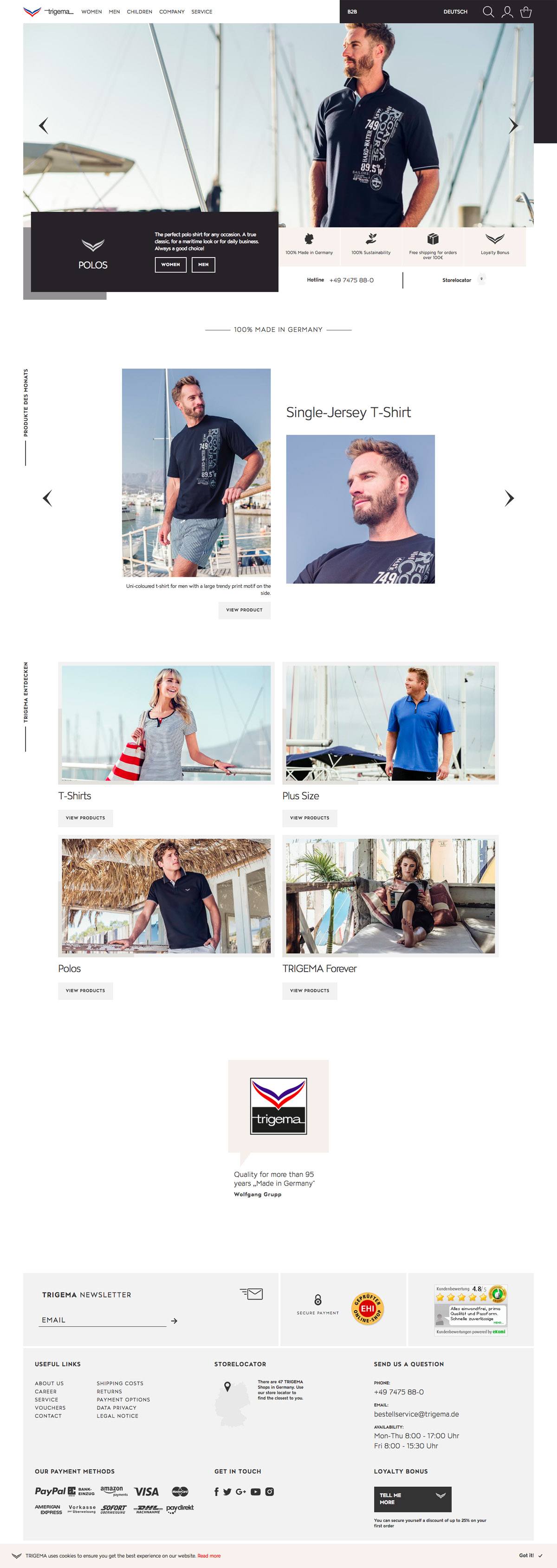 eCommerce website: TRIGEMA