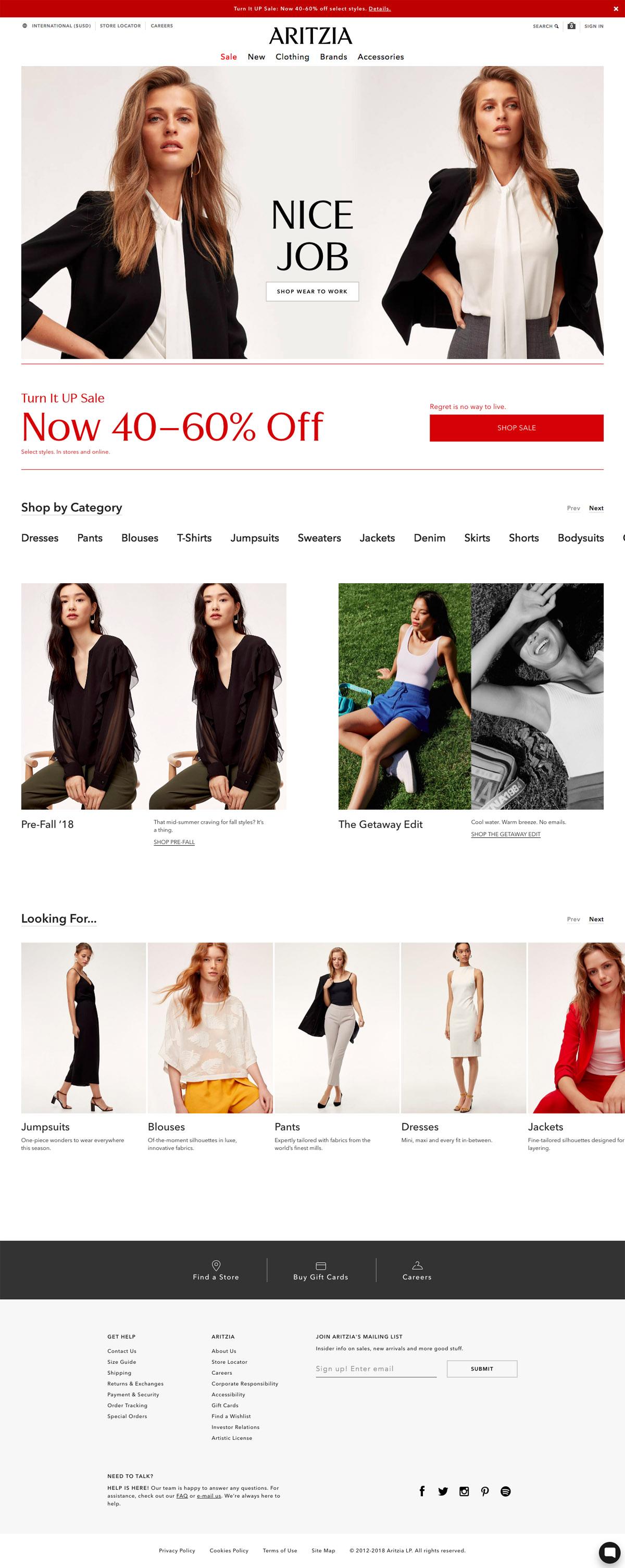 eCommerce website: aritzia