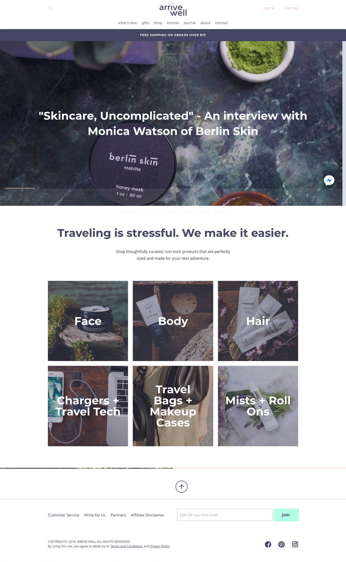 eCommerce website: Arrive Well