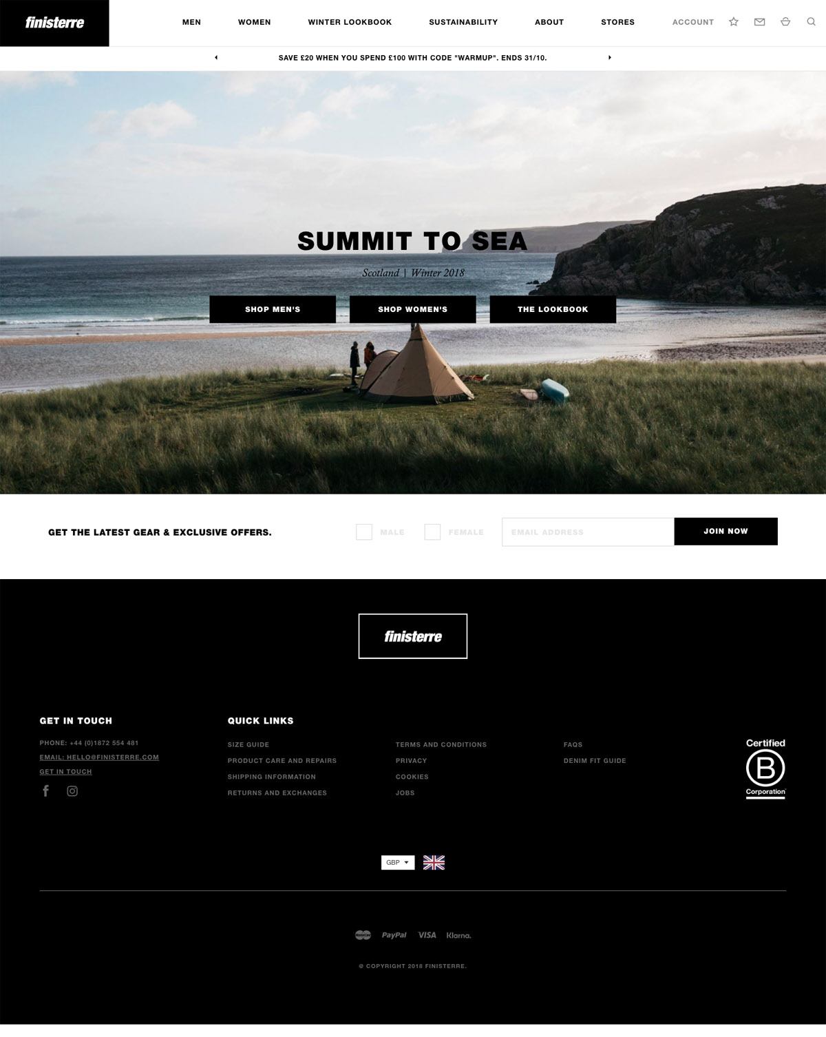 eCommerce website: Finisterre