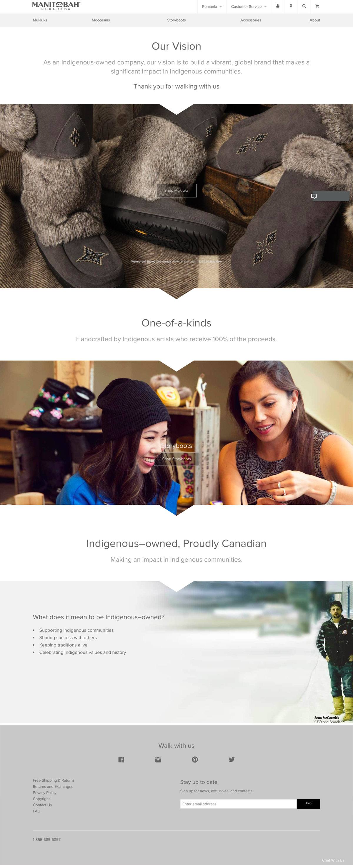 eCommerce website: Manitobah Mukluks