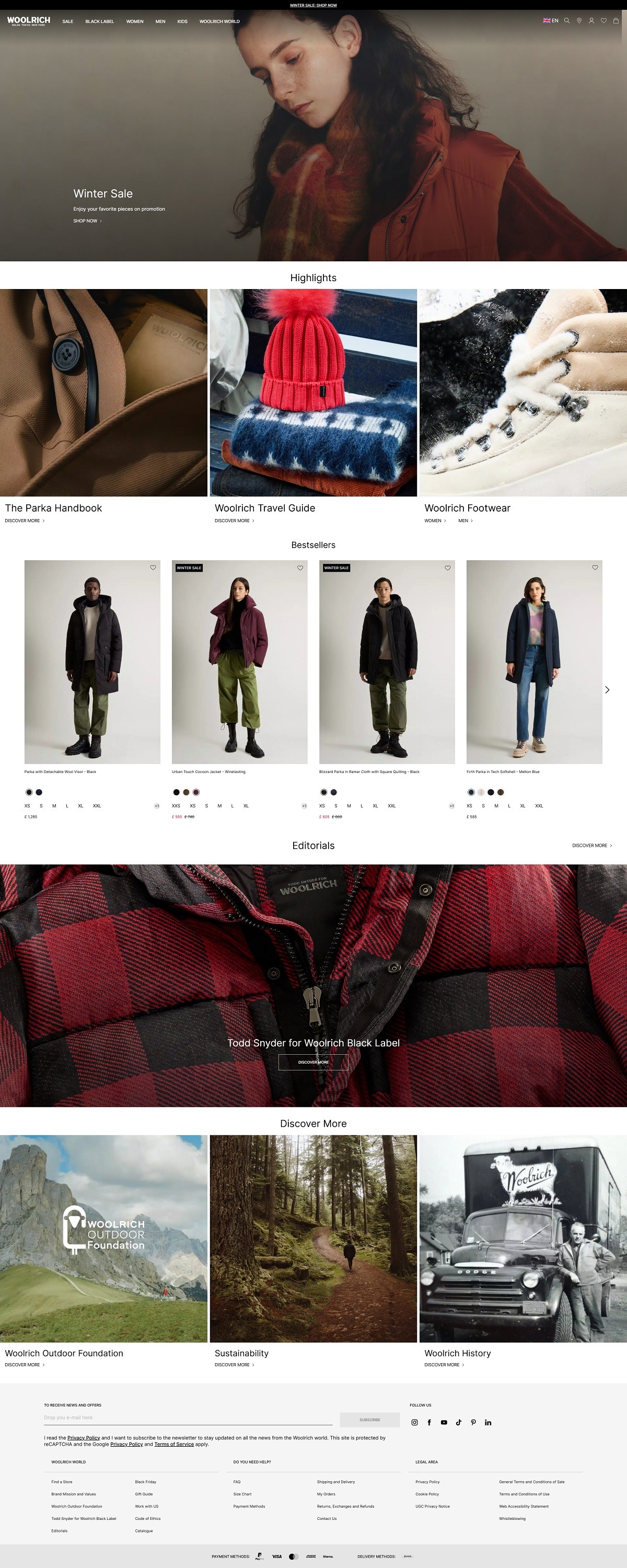 eCommerce website: Woolrich
