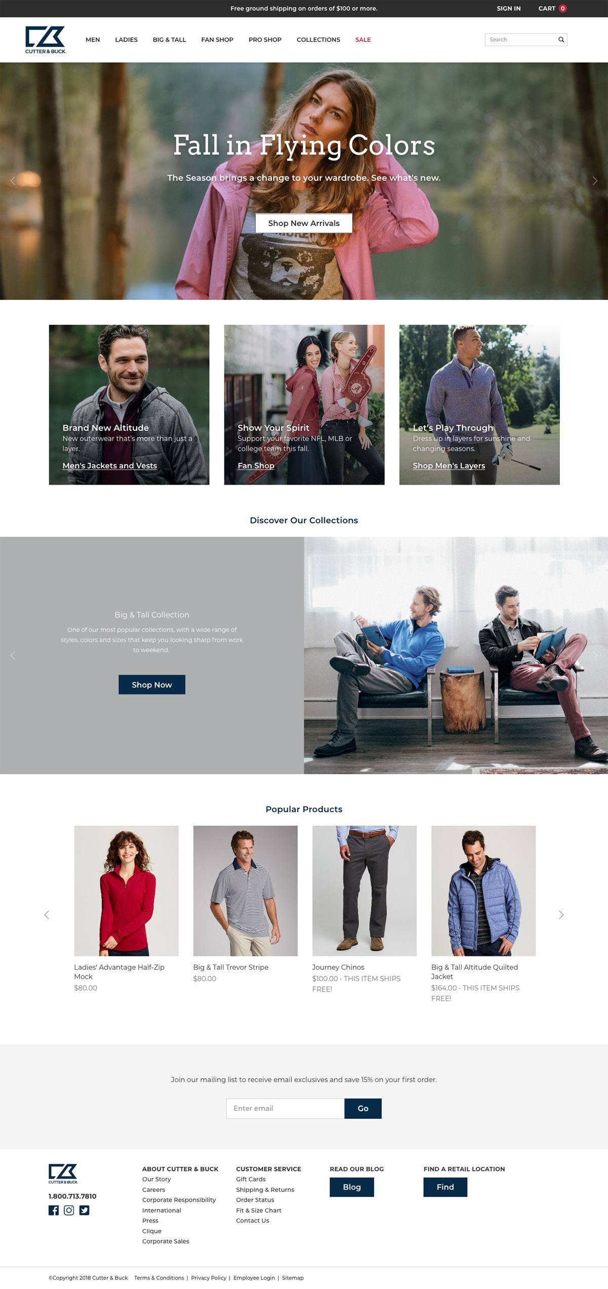 eCommerce website: Cutter & Buck