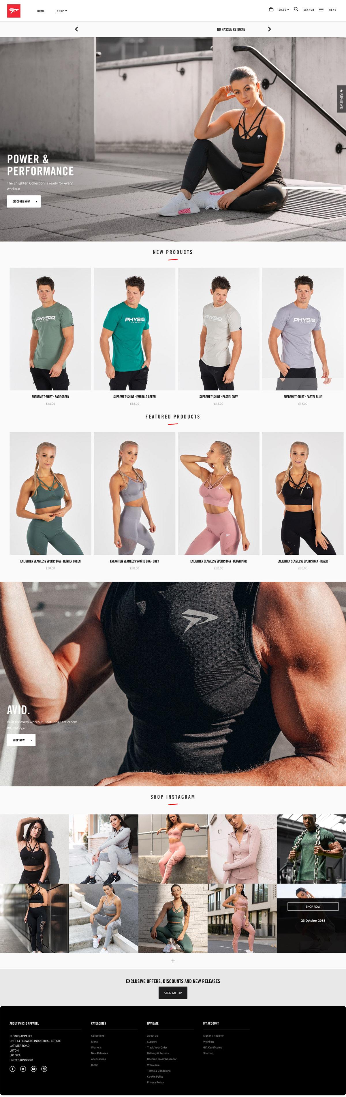 eCommerce website: Physiq Apparel