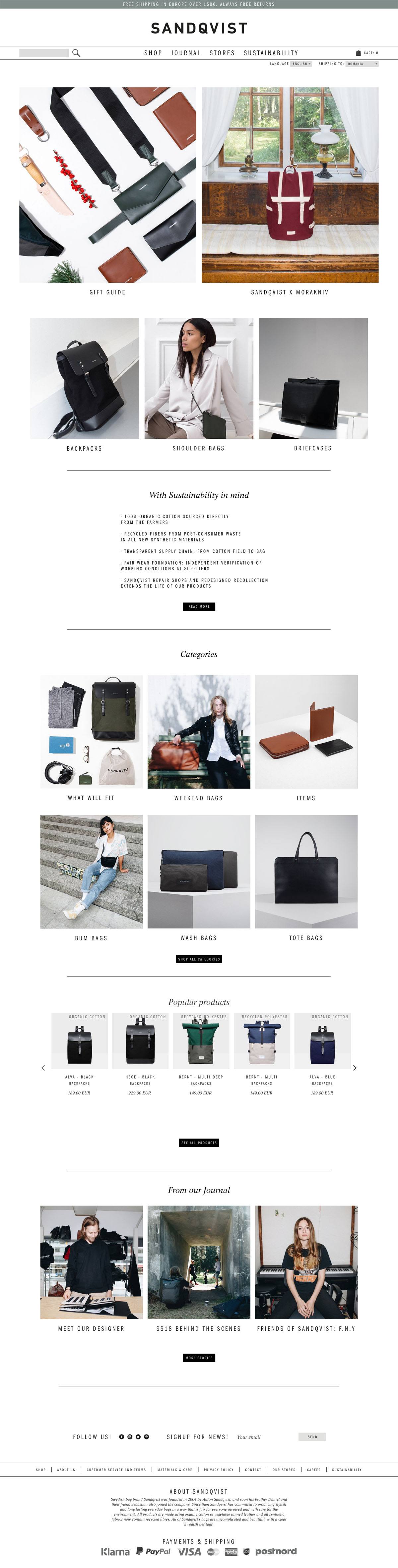 eCommerce website: Sandqvist