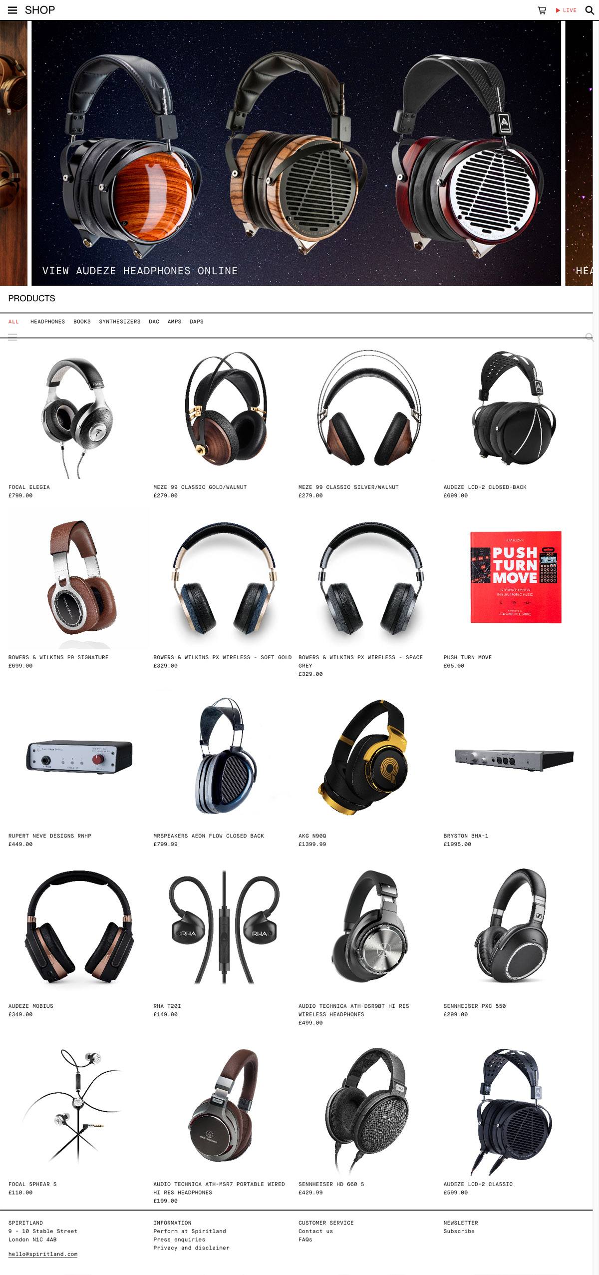 eCommerce website: Spiritland