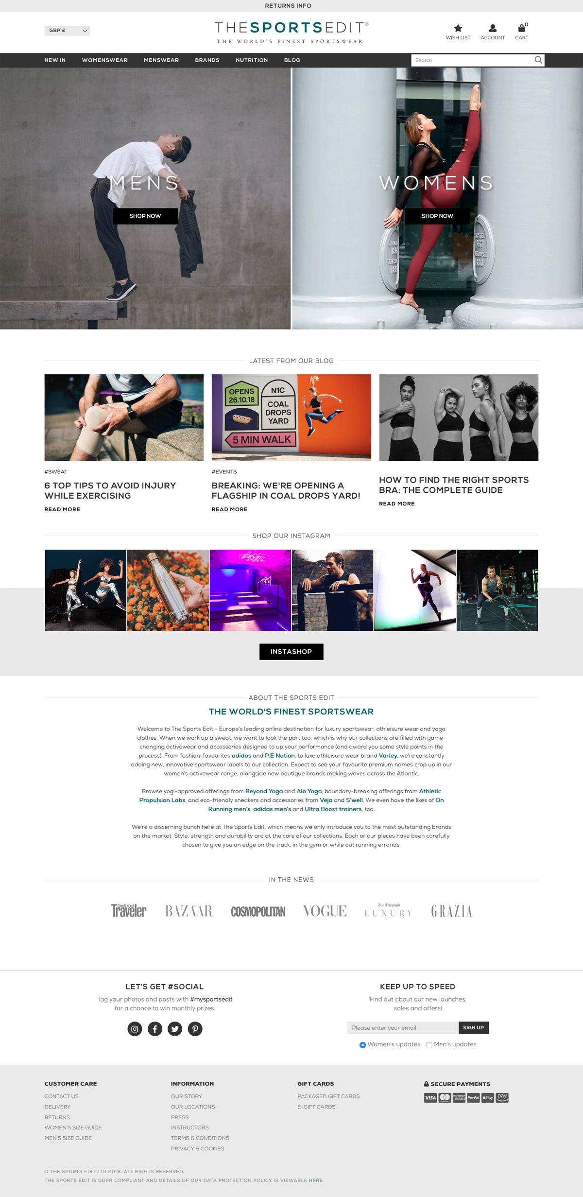 eCommerce website: The Sports Edit
