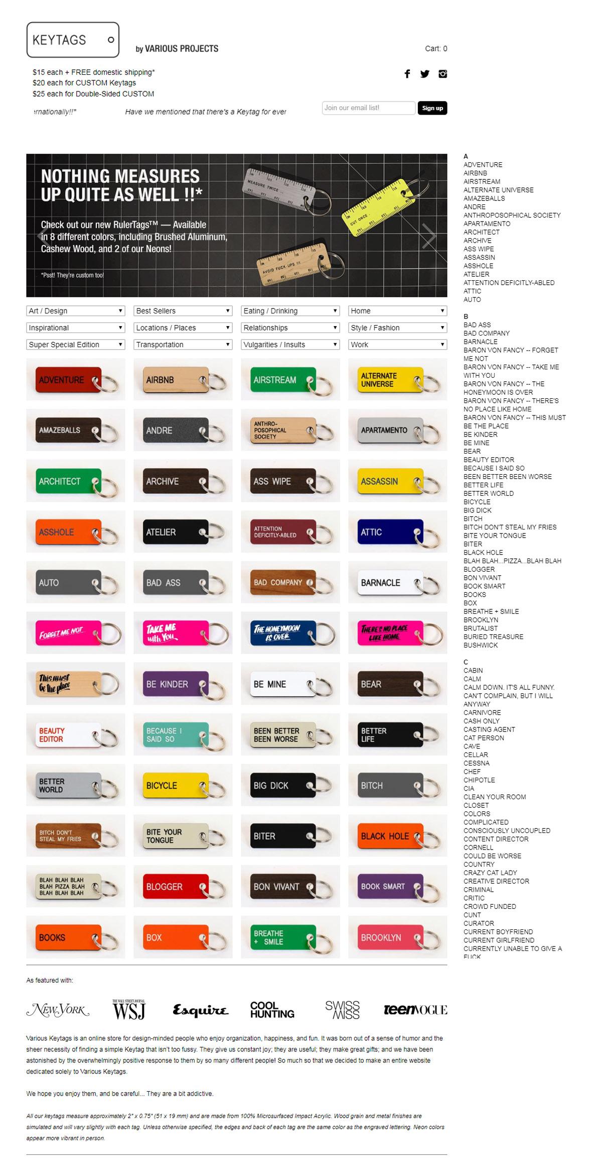 eCommerce website: Various Keytags