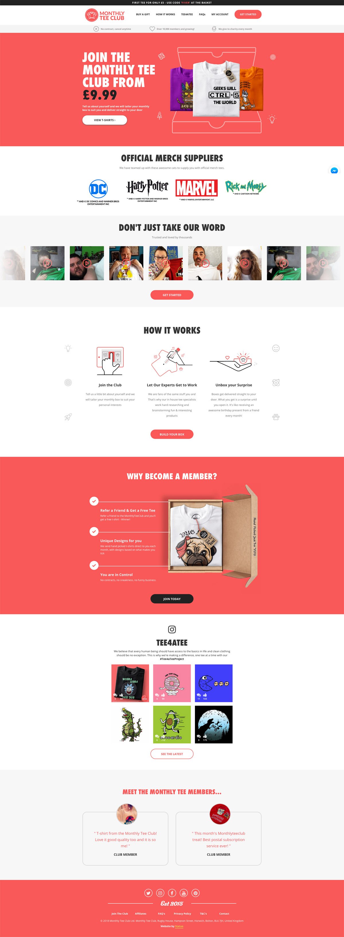 eCommerce website: Monthly Tee Club