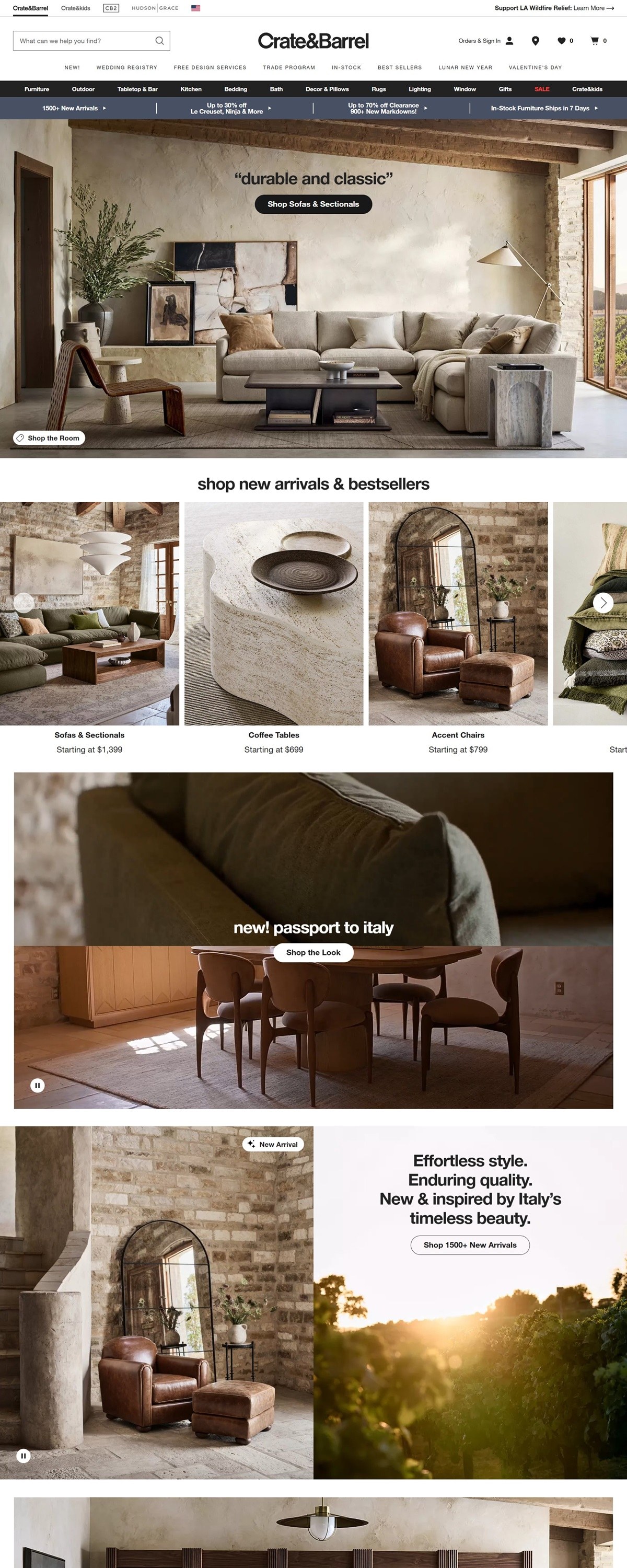 eCommerce website: Crate and Barrel