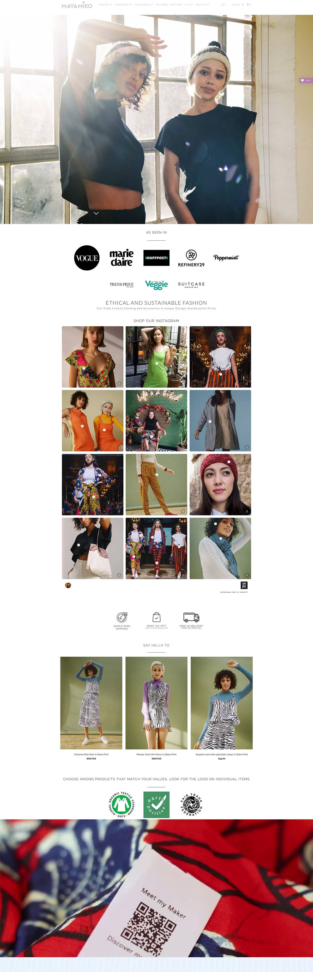 eCommerce website: Mayamiko
