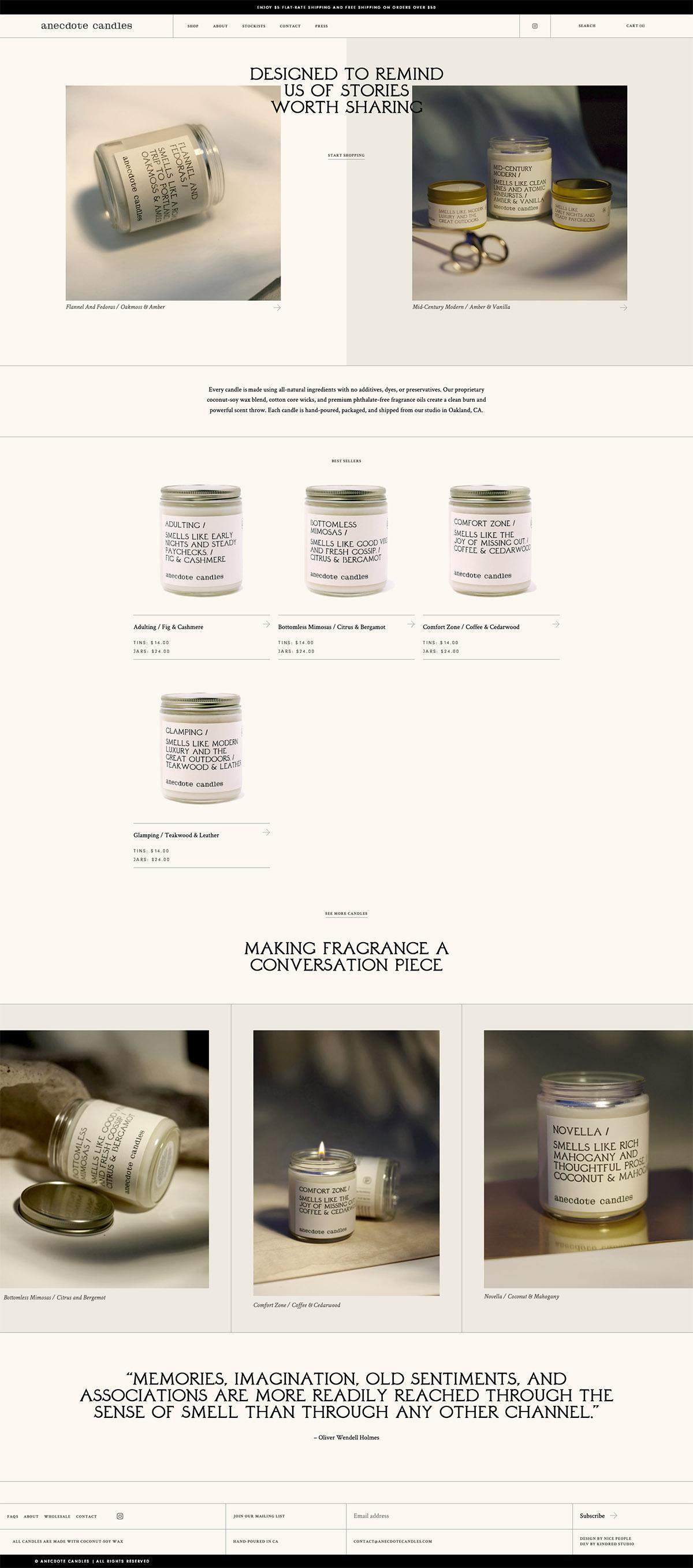 eCommerce website: Anecdote Candles