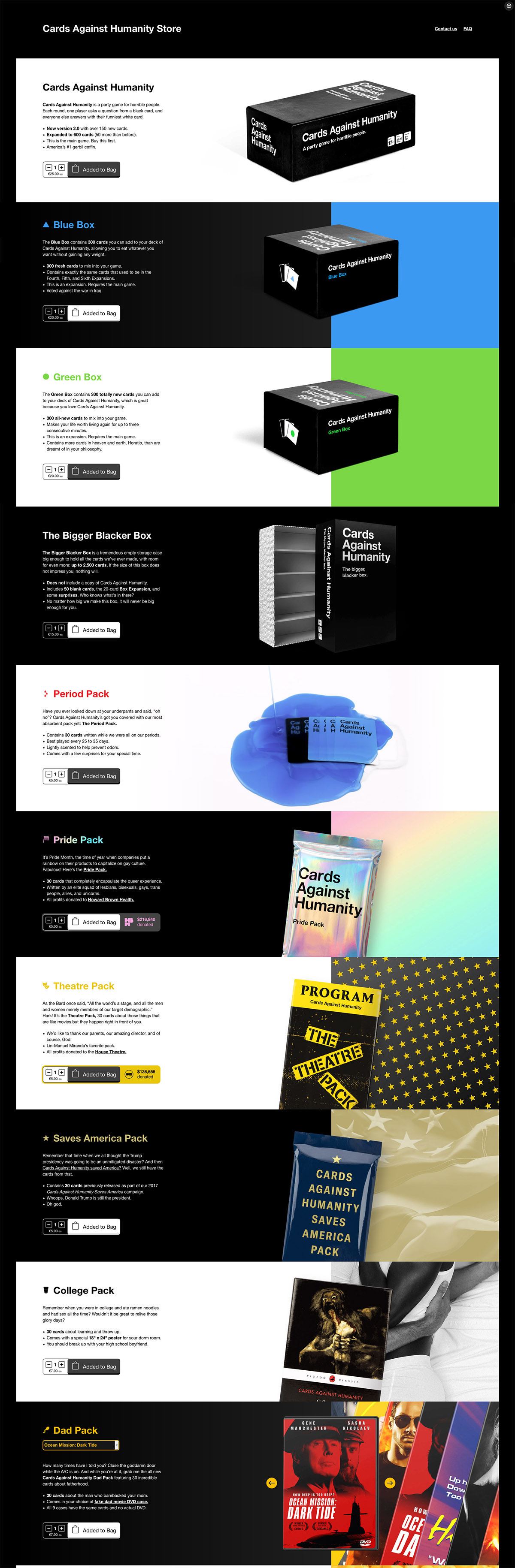 eCommerce website: Cards Against Humanity