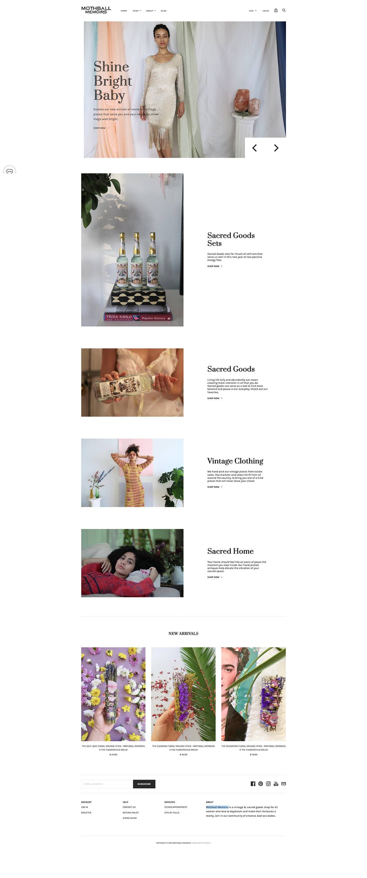 eCommerce website: Mothball Memoirs