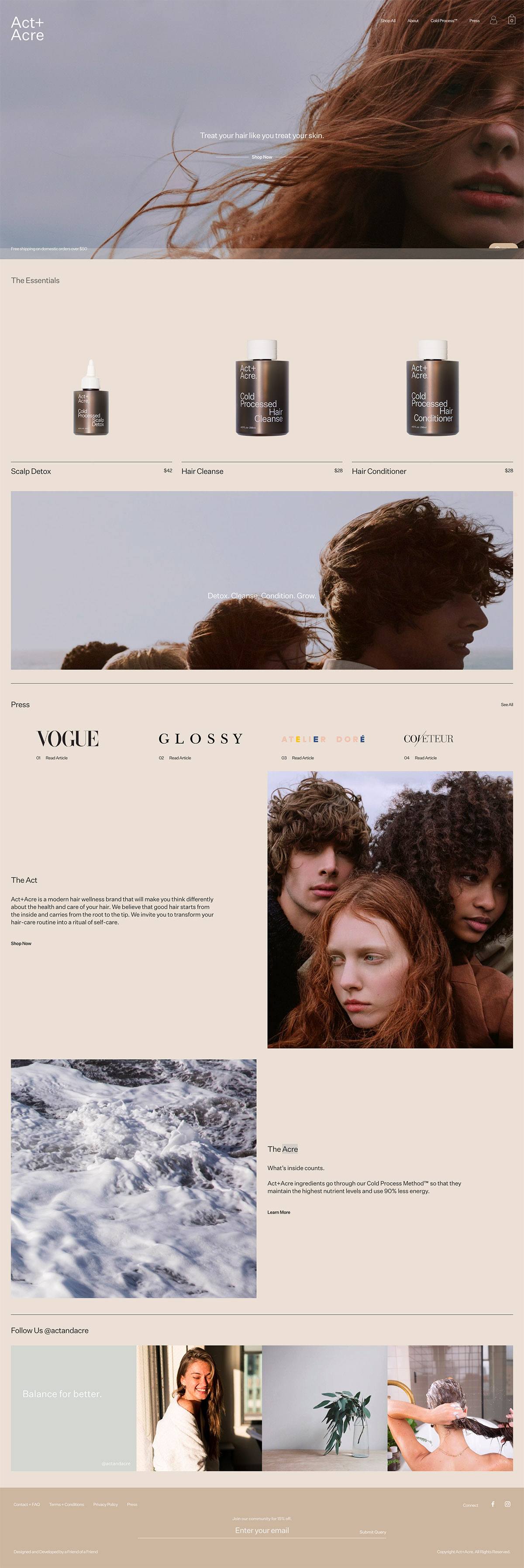 eCommerce website: Act+Acre