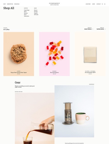 eCommerce website: Ceremony Coffee