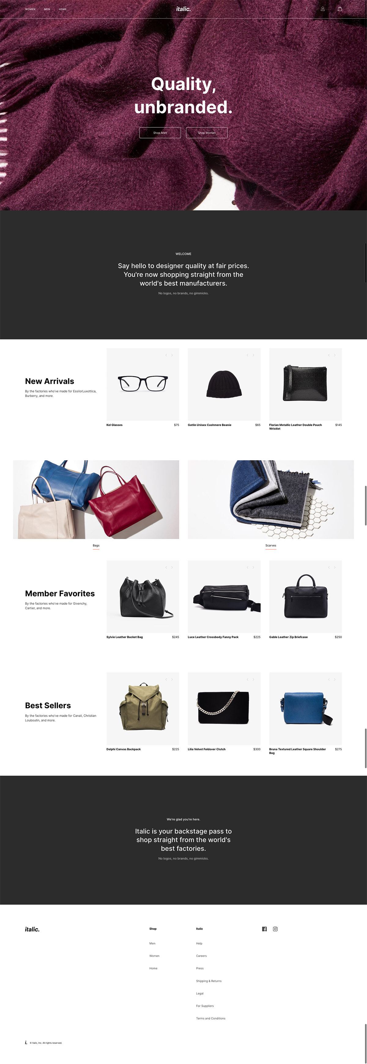 eCommerce website: Italic