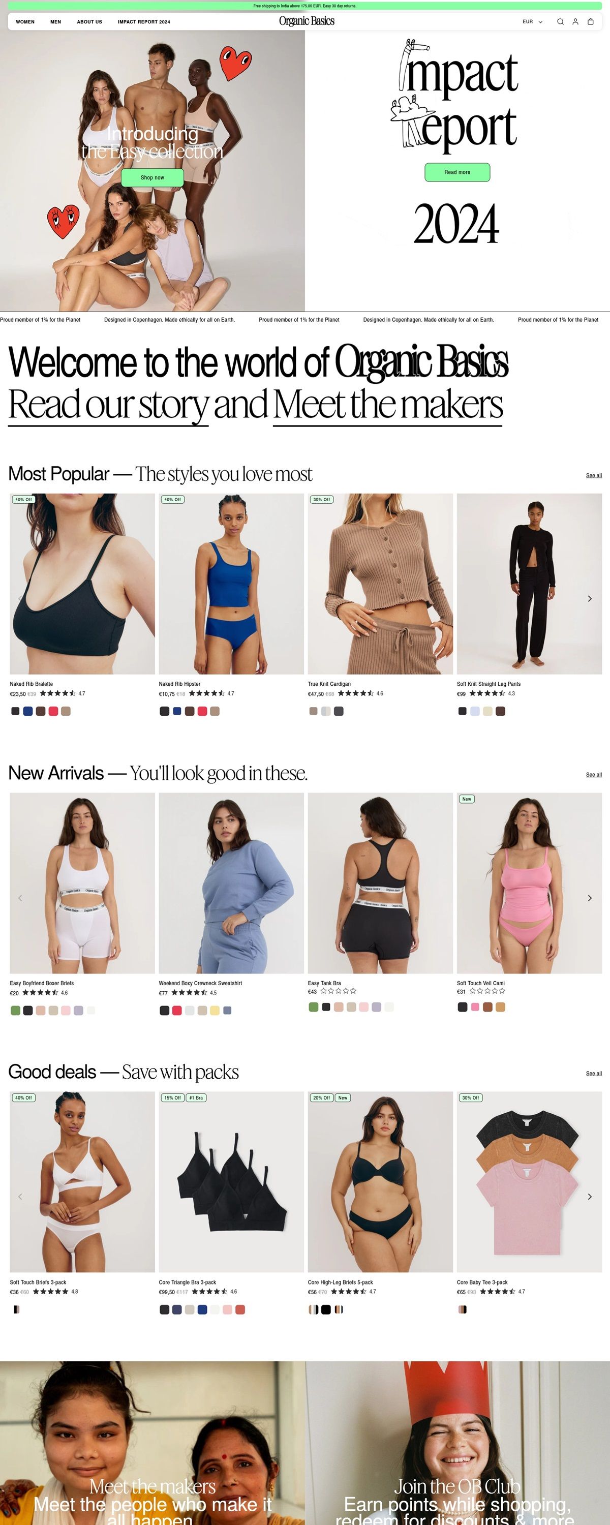 eCommerce website: Organic Basics