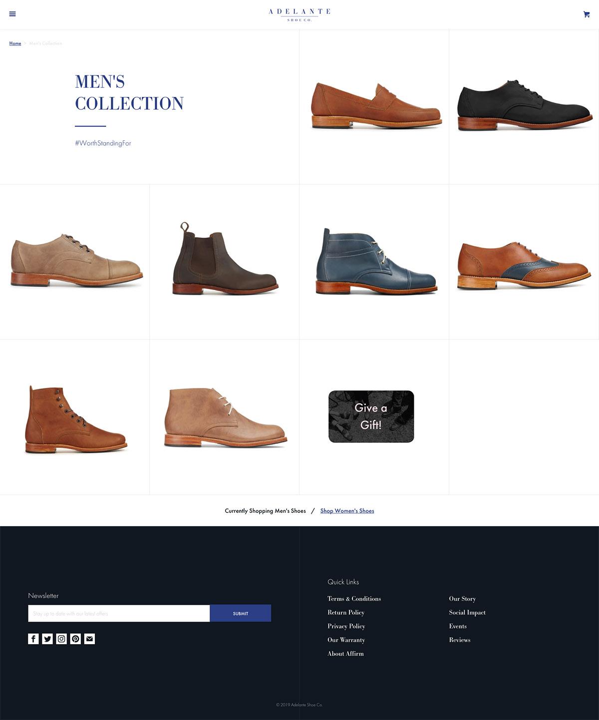 eCommerce website: Adelante Shoe Co.