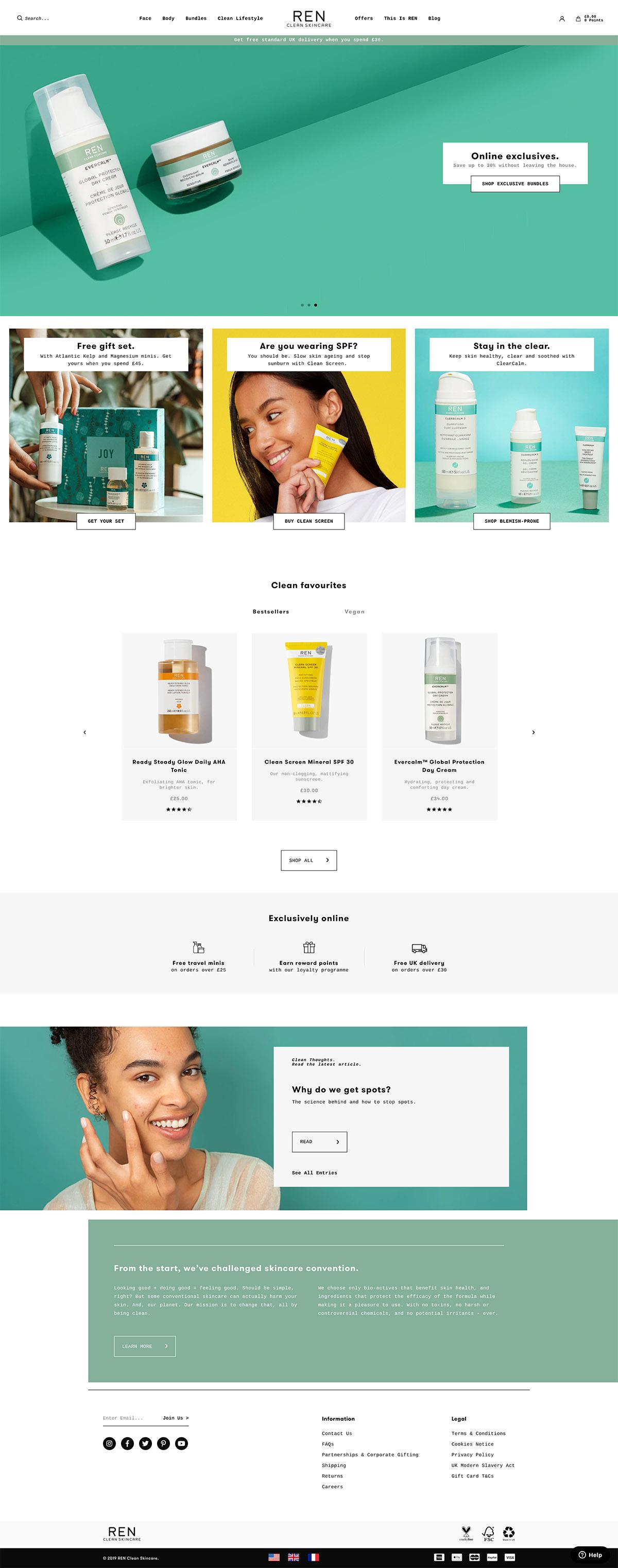 eCommerce website: REN Clean Skincare