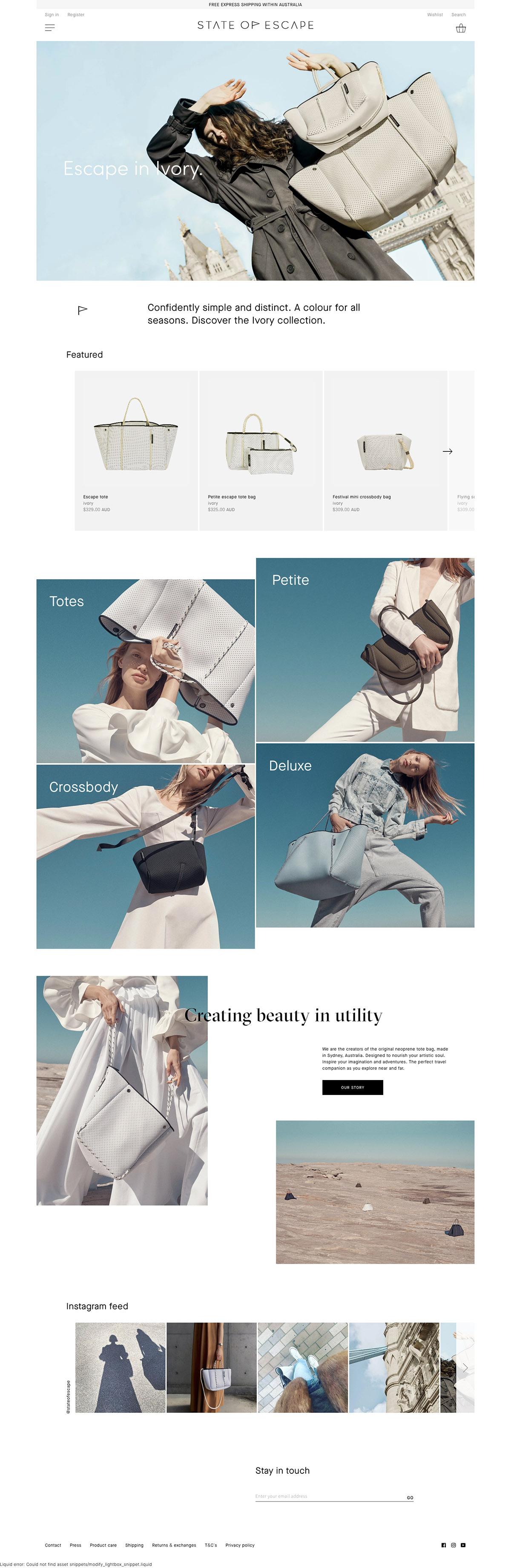 eCommerce website: State of Escape