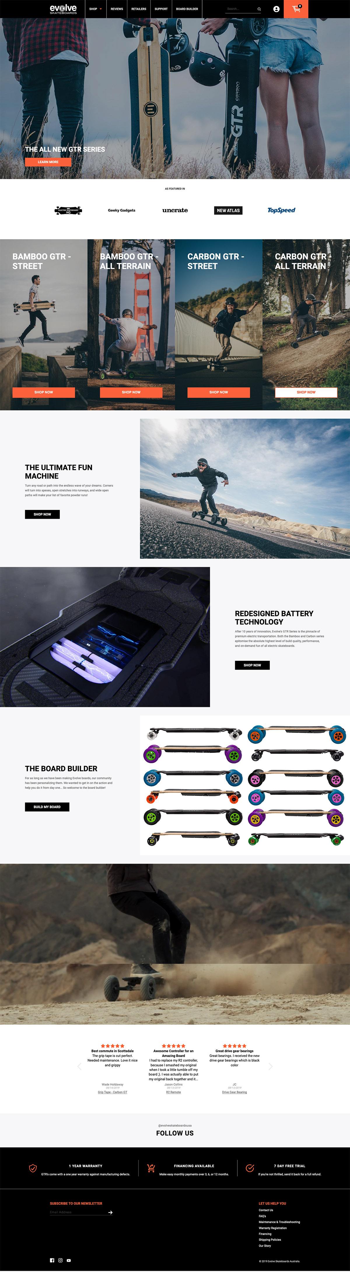 eCommerce website: Evolve Skateboards