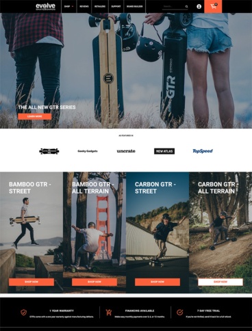 eCommerce website: Evolve Skateboards