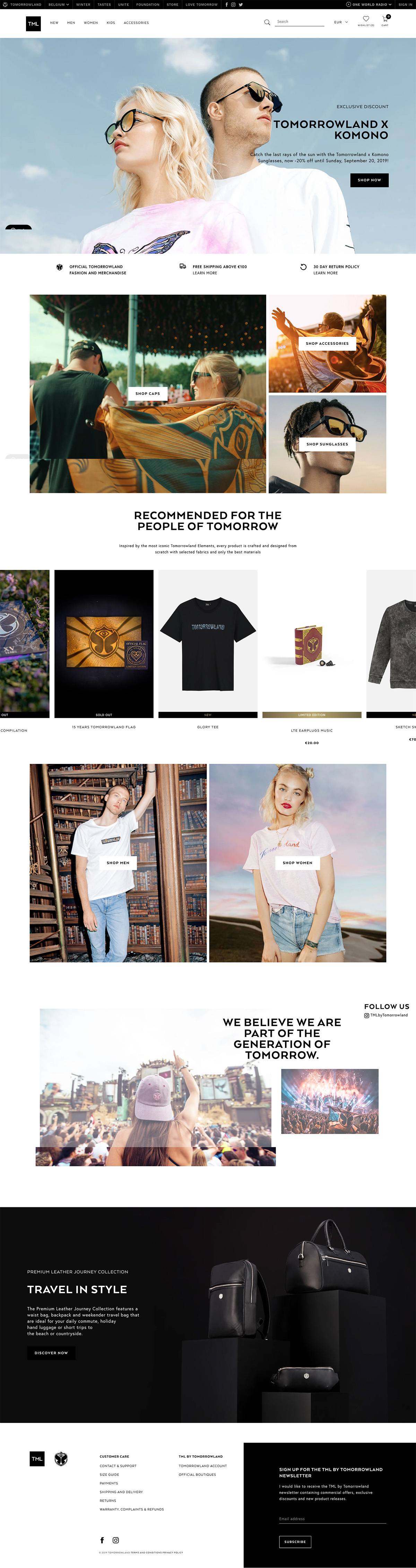 eCommerce website: TML by Tomorrowland