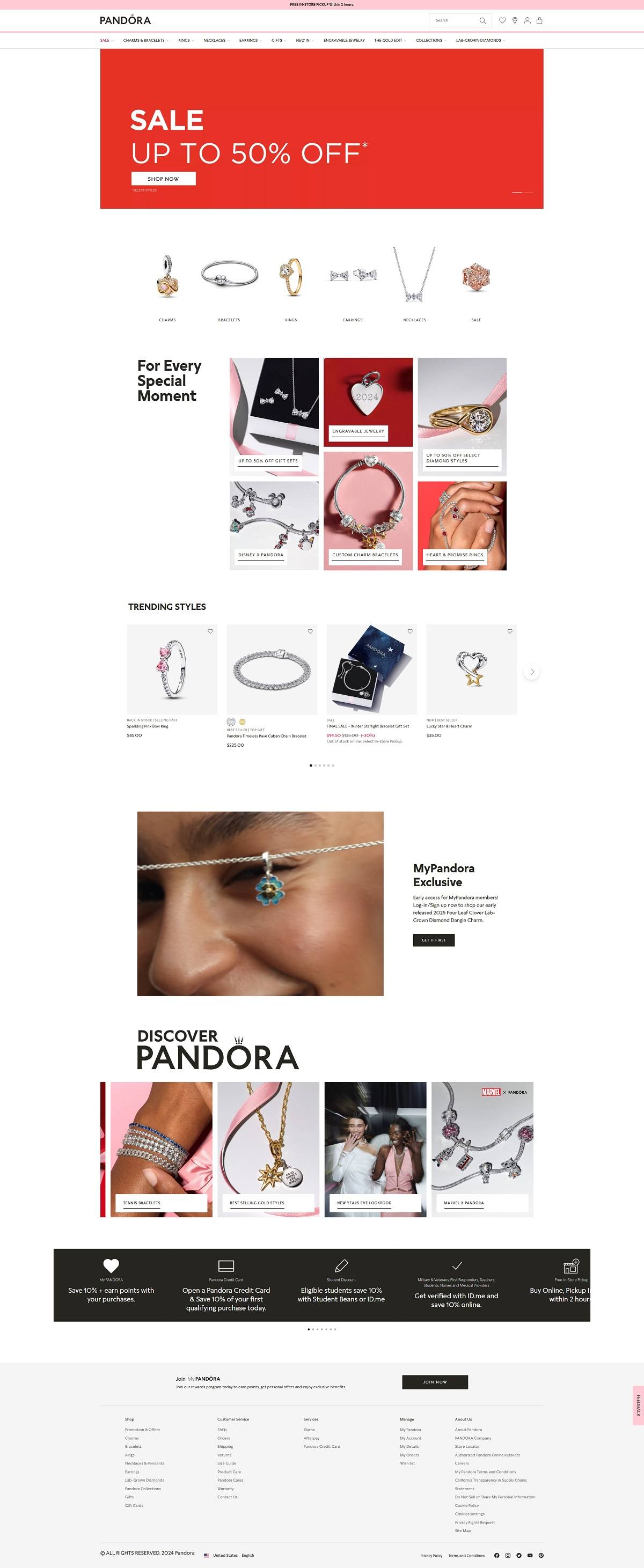 eCommerce website: Pandora