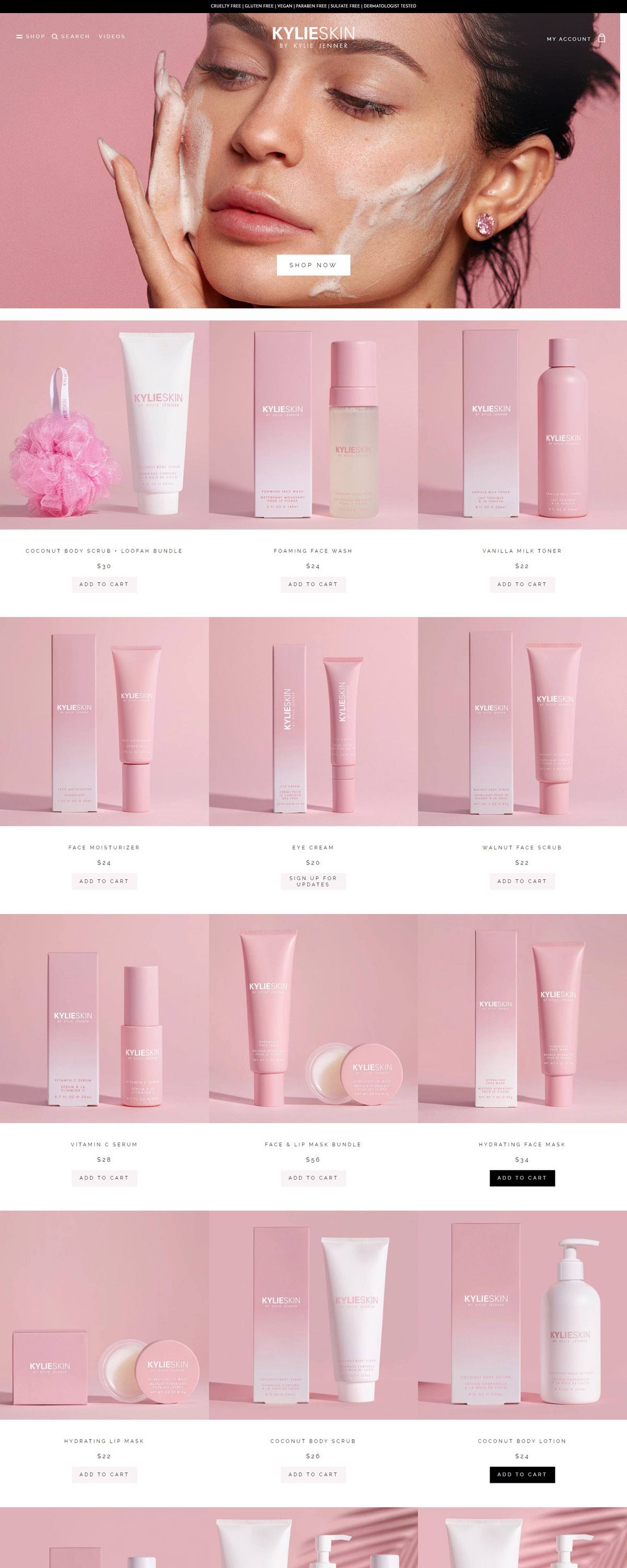 eCommerce website: Kylie Skin