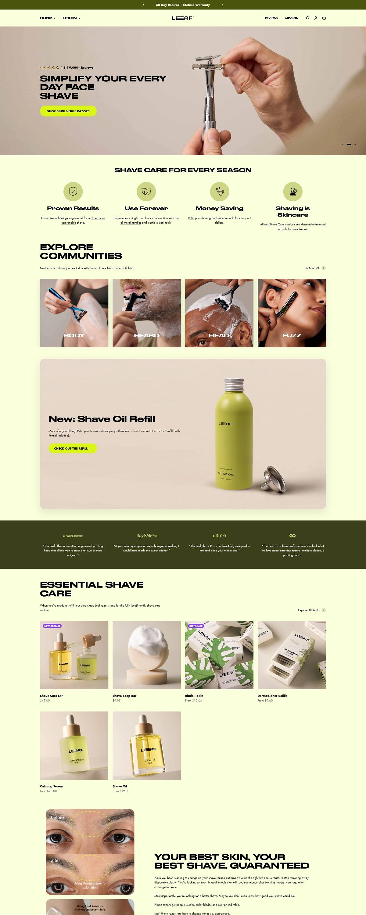 eCommerce website: Leaf Shave