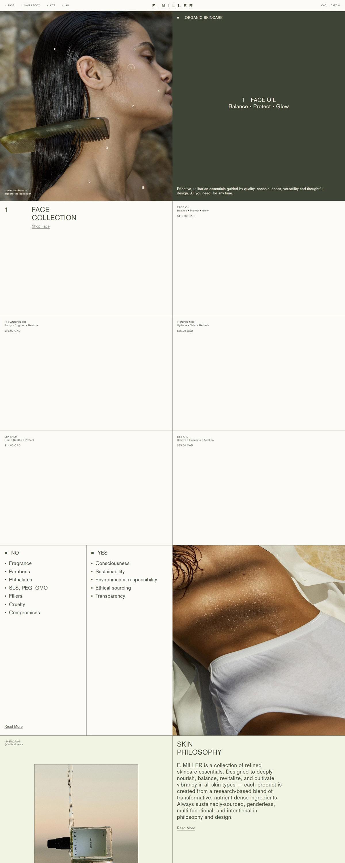 eCommerce website: F. Miller Skincare