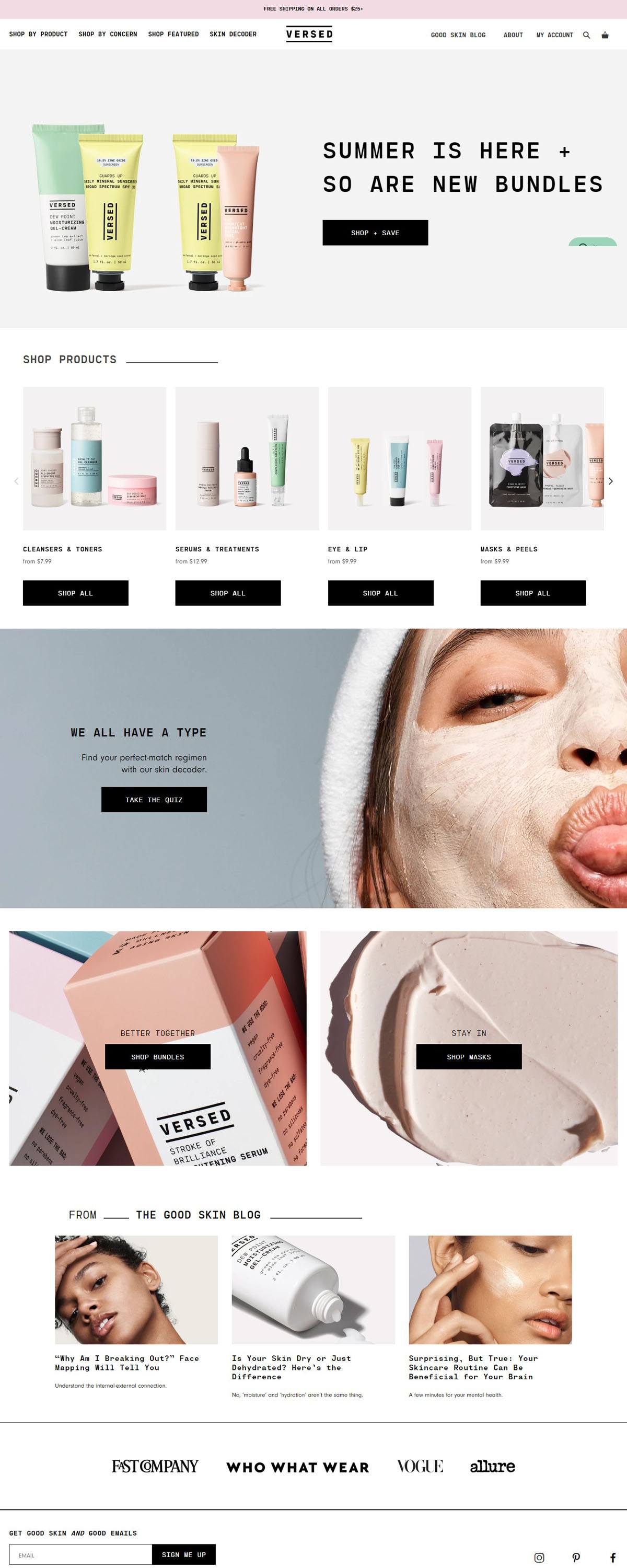 eCommerce website: Versed