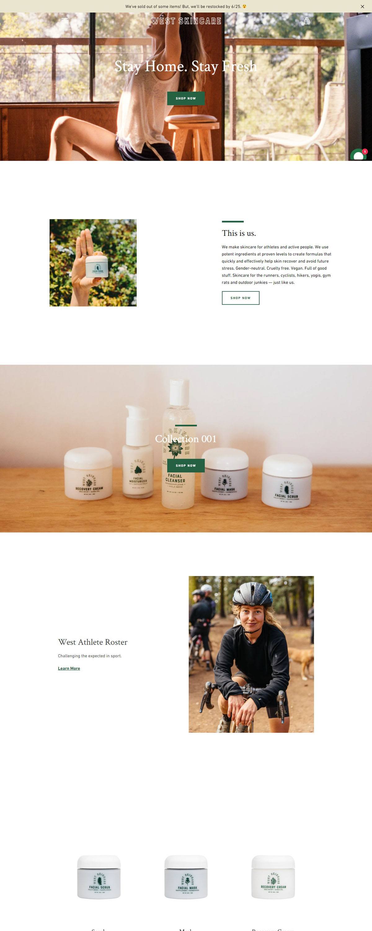 eCommerce website: West Skincare