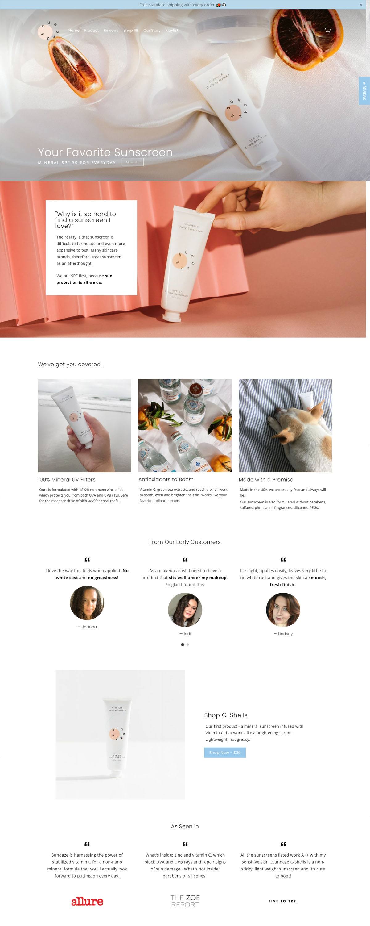 eCommerce website: Sundaze
